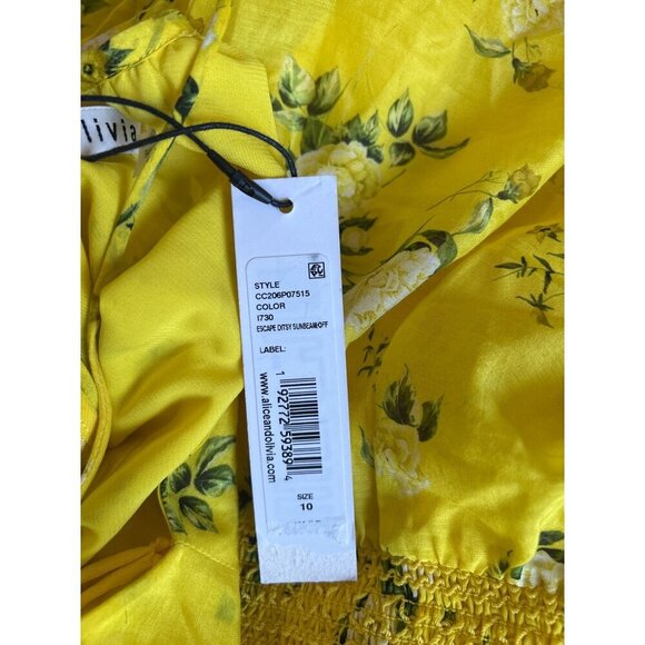 ALICE + OLIVIA Lai Printed Silk Blend Mini Dress Yellow Womens Size 10 - Picture 13 of 15